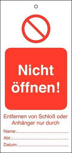 DENIOS tags voor waarschuwing “Do not open”, set van 10, inclusief kabelbinders, 209704