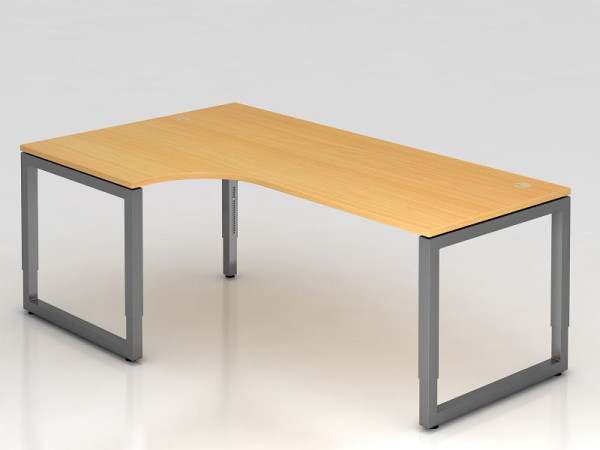 Hammerbacher hoektafel O-voet vierkant 200x120cm beuken/grafiek, hoekvorm 90°, links of rechts monteerbaar, VRS82/6/G