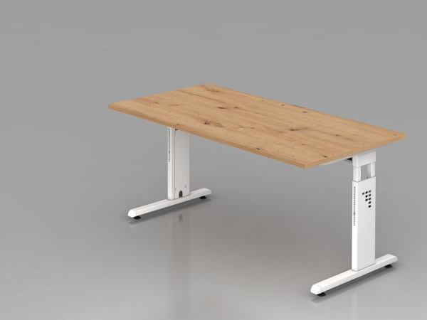 Hammerbacher bureau OS16, 160 x 80 cm, blad: knoestig eiken, 25 mm dik, 2 mm ABS rand, rechthoekige vorm, wit, VOS16/R/W