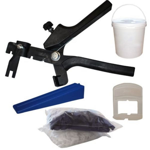 Karl Dahm Keil Nivelliersystem Set 0-12 mm, 2 mm im praktischen Eimer, 100x Keile, 300x Laschen, 12057