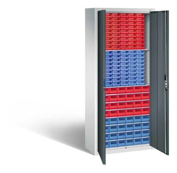 C+P tijdschriftenkast serie 13, H1690xB700xD300mm, kleur: lichtgrijs / antracietgrijs, verzonken handgreep, 133413-24 S10090