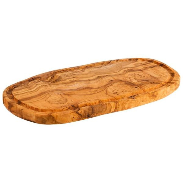 APS serveerplank -OLIVE-, 34,5 x 18,5 cm, hoogte: 2 cm, olijfhout, met sapgleuf, uniek in formaat, vorm, kleur en nerf, 01021