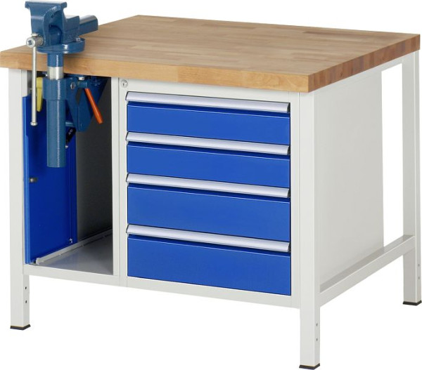 RAU werkbank serie 8000 - frameconstructie (gelast frame), 2 onderbouw containers (bankschroef, 4x lade), 1000x840x900 mm, 03-8185A2-109B4S.11