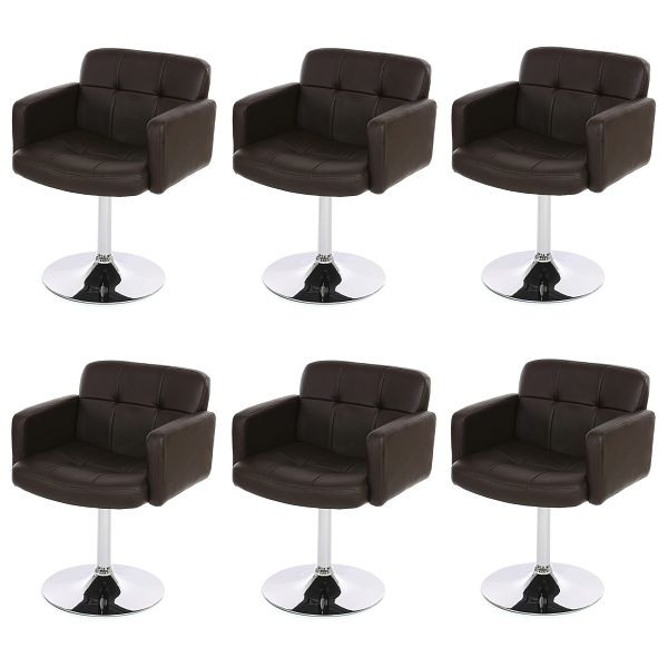 Mendler set van 6 Orlando eetkamerstoelen, keukendraaistoelen, kunstleer chroom, bruin, 6x26646