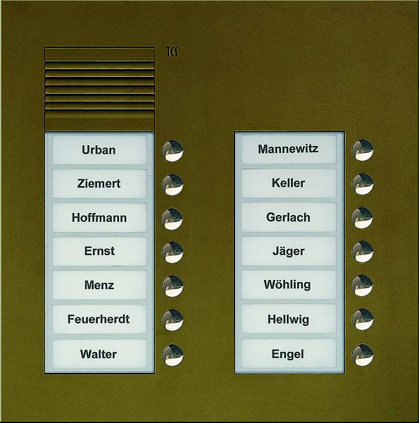 TCS audio buitenstation serie PUK 14 belknoppen (rechts uitgelijnd), 2 kolommen, UP brons, PUK14/2-EB