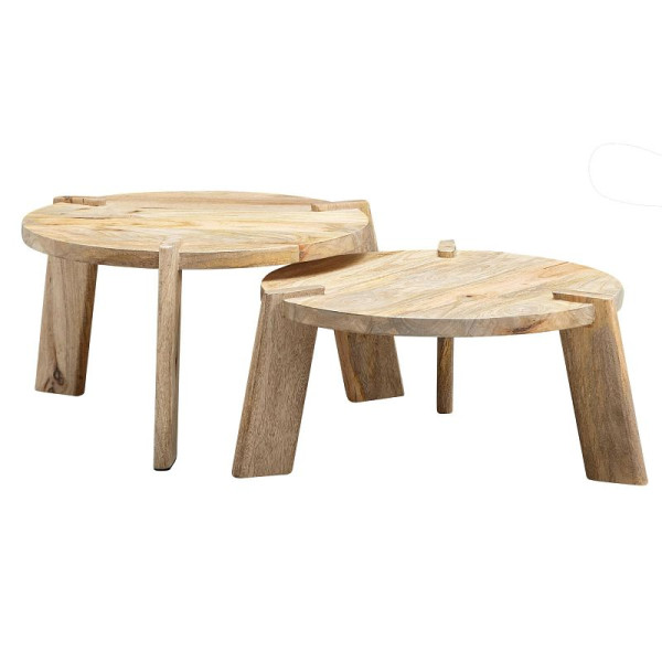 Wohnling Design salontafel set van 2 mango massief hout woonkamertafel licht, nesttafel houten tafel ronde bijzettafel WL6.344