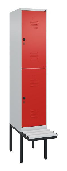 C+P Doppelstöckiger Spind Classic PLUS, 2120x400x815mm, 7035/3020, Drehriegel, mit Untergestell und schwebender Sitzfläche, 0803407-12 S10107