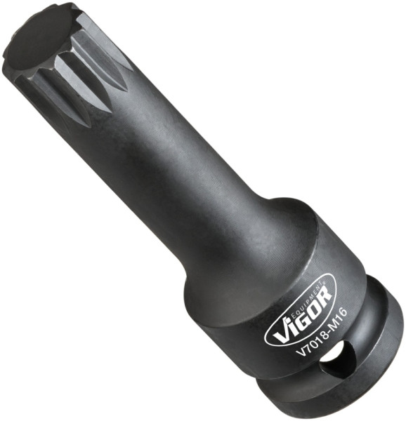 VIGOR slagmoersleutel schroevendraaierbit, hol vierkant 12,5 mm (1/2 inch), inwendig meertands profiel XZN, M16, V7018-M16
