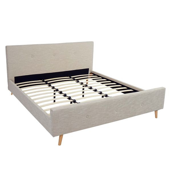Mendler gestoffeerd bed HWC-J98, bed tweepersoonsbed frame met lattenbodem, massief hout, 180x200cm crème-beige, 86269+86270