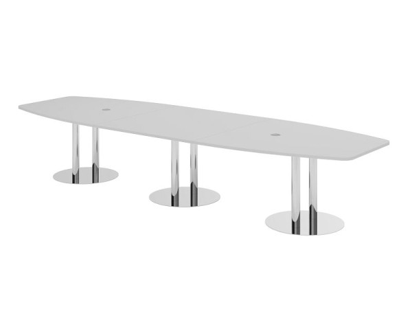 Hammerbacher vergadertafel KT40S, 400 x 130 cm, blad: grijs, 25 mm dik, met drie verchroomde kolompoten, 7,6/70 cm, werkhoogte 74 cm, VKT40S/5/C