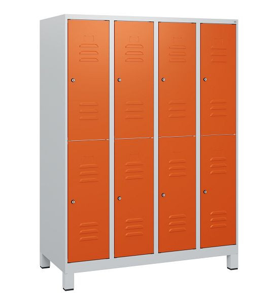 C+P Doppelstöckiger Spind Classic PLUS, Füße, 4 Abteile, 1630x1200x500mm, 7035/2004, Zylinderschlösser, 0803105-40 S10062