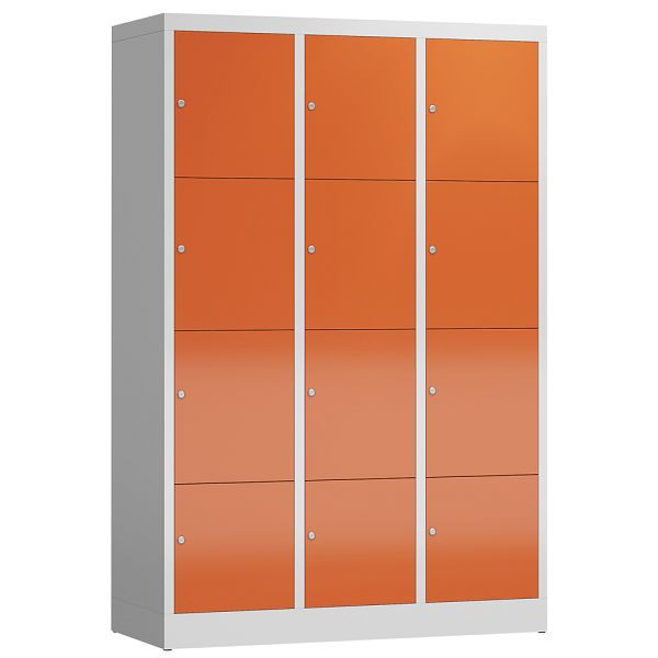 Lüllmann ClassiX lockerkast, 3 compartimenten met elk 4 compartimenten, 1800 x 1185 x 500 mm, lichtgrijs/vuurrood, X-523434