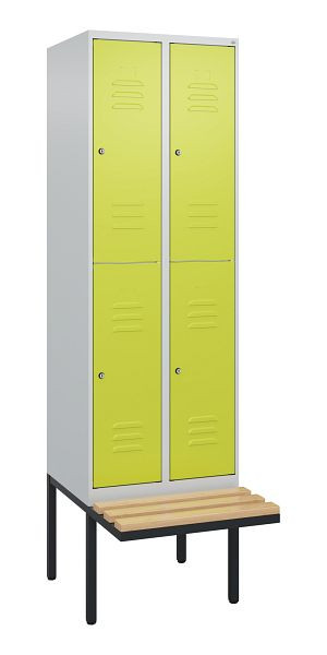 C+P dubbeldekkerkast Classic PLUS, 2 vakken, 2120x600x815mm, 7035/0024, cilindersloten, beukenhouten zitlatten, zitting, 0803407-20 S10100