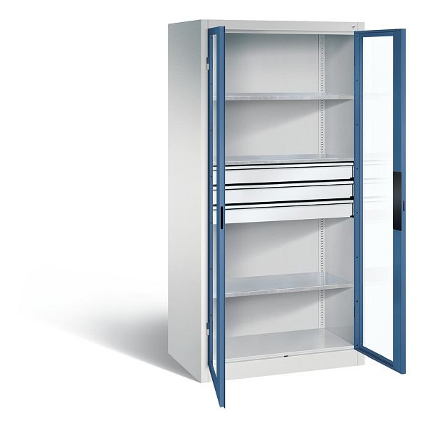 C+P gereedschapskast Acurado, H1950xW930xD600mm, kleur: lichtgrijs / verre blauw, verzonken handgreep, 8922-55302 S10016