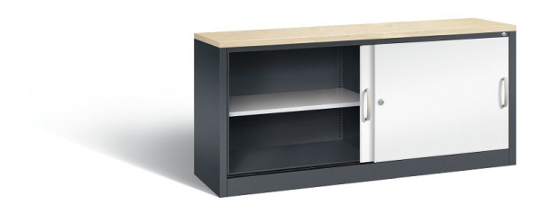 C+P dressoir met schuifdeuren Acurado, H720xB1600xD400mm, kleur: zwartgrijs / verkeerswit, beugelgreep, 2 niveaus, 5724-00 S10412