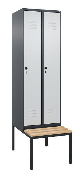 C+P luierkastje Classic PLUS met middenwand, bank, 2 vakken, 2120x600x815mm, 7016/7035, draaibare sluiting, beuken zitlat, 0800507-20F S10013