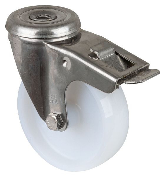 BS rollen RVS transportrol met rem, breedte 30 mm, Ø100 mm, tot 130 kg, loopvlak/wiellichaam kunststof, glijlager, H121.A90.100