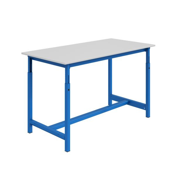 SOFAME PT werkbank, mechanisch in hoogte verstelbaar, 1200 x 750 x 770 tot 1050 mm, RESITOP laminaat werkblad 30 mm, hemelsblauw RAL 5015, W010020282BI