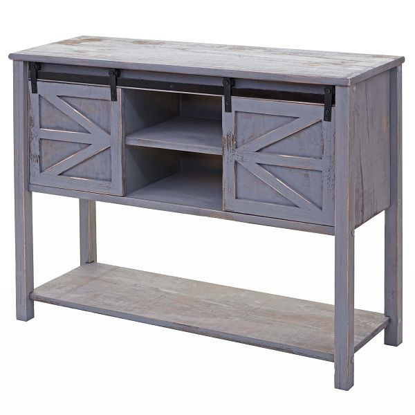 Mendler ladekast HWC-D57, schuifdeurkast dressoirkast, shabby look vintage 81x102x34cm, donkergrijs, 68643