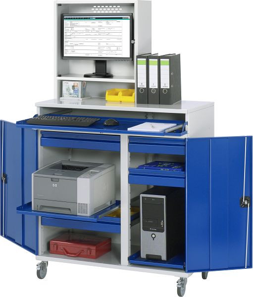 RAU computerkast - model 66, B1100xD520xH1895mm, monitorbehuizing B650 x D250 x H710mm, middensteun voor het verdelen van de inbouwbreedte, 07-1100T-M66-MG2F.11