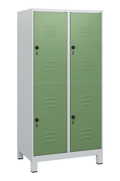 C+P Doppelstöckiger Spind Classic PLUS, Füße, 2 Abteile, 1630x800x500mm, 7035/6011, Drehriegel, 0803105-22 S10006