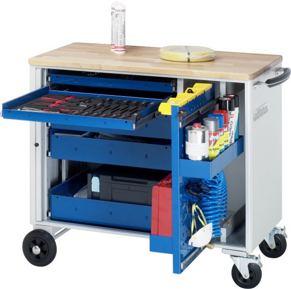 RAU gereedschapswagen serie adlatus model 10210, B1025 x D520 x H890 mm, inclusief massief beukenhouten werkblad, 02-10210B.11