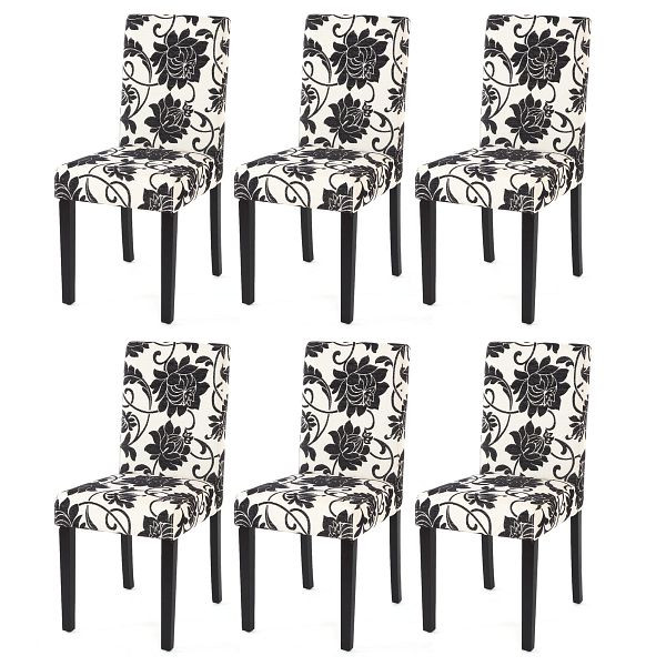 Mendler set van 6 eetkamerstoelen, keukenstoelen, Littau, textiel, jacquard, donkere poten, 18715+28641