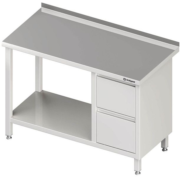 Stalgast werktafel hoogte 850 mm, met onderstel, met 2 ladeblok, met opstaande rand, gelast