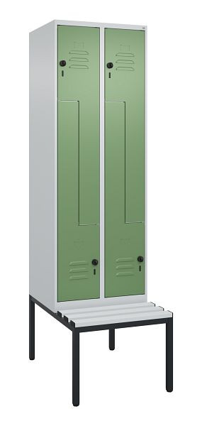 C+P Z-Spind Classic PLUS, met onderbank, 4 vakken, 2120x600x815mm, 7035/6011, draaigrendel, 0800537-204 S10036