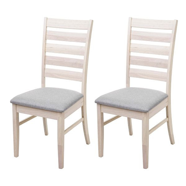 Mendler set van 2 eetkamerstoelen HWC-G47, keukenstoel, stof/textiel massief hout, licht frame, grijs, 71527