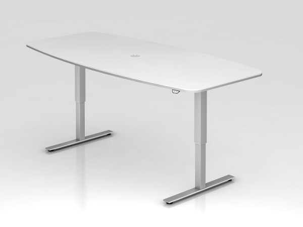 Hammerbacher vergadertafel met drukknopschakelaar, wit, tonvormig, incl. 1 kabeluitgang 8 cm, VXMST22/W/S