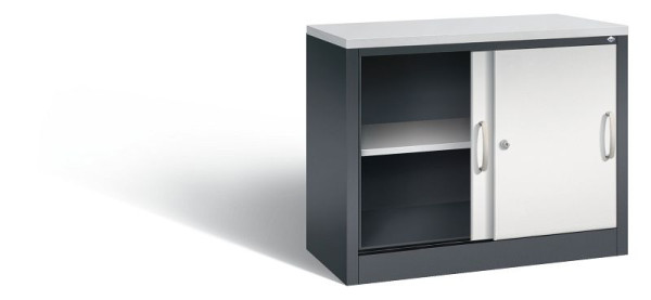 C+P dressoir met schuifdeuren Acurado, H720xB1000xD400mm, kleur: zwartgrijs/lichtgrijs, beugelgreep, 2 niveaus, 5725-00 S10118