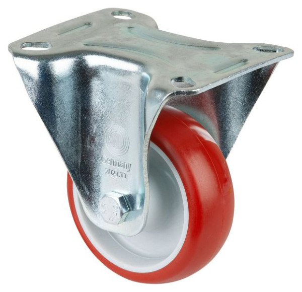 BS-rollen transportrol, wielbreedte 28 mm, wiel-Ø 80 mm, draagvermogen 125 kg, rood polyurethaan, rollager, plaat, VE = 2 stuks, L410.B31.080