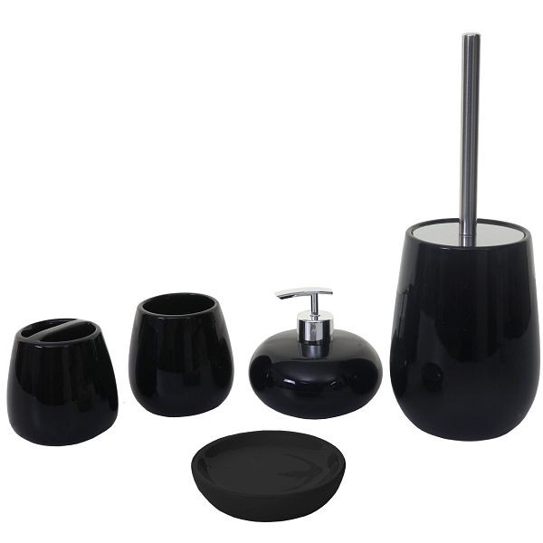 Mendler 5-delige badkamerset HWC-C72, toiletset, badkamerset, badkameraccessoires, keramiek, zwart, 61682