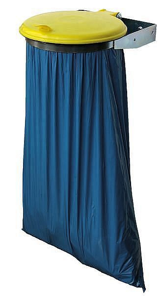 Renner vuilniszakkenhouder voor wandmontage 70-120 L, B 365 mm x D 460 mm x H 115 mm, gegalvaniseerd, met gele kunststof deksel, 8001-11