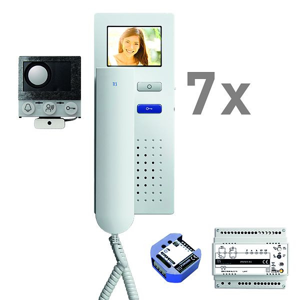 TCS video inbouw brievenbus, 7 wooneenheden, ingebouwde luidspreker ASI12000 + 7x deurtelefoon IVH3222, besturingsapparaat + video 2-draads zender, PVIH070/001