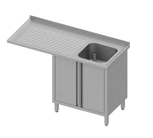 Stalgast spoelbakkast met draaideuren en overstek 1200x600x900 mm, met één spoelbak links, met opstand, gelast, VSK12624LA