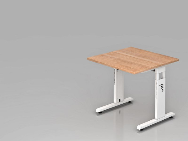 Hammerbacher bureau C-poot 80x80cm walnoot/wit, werkhoogte 65-85 cm, VOS08/N/W