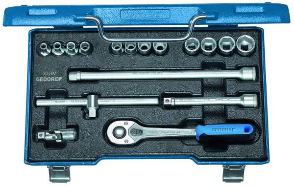 GEDORE dopsleutelset 3/8", 17-delig, zeskantprofiel, omschakelbare ratel, 6235710