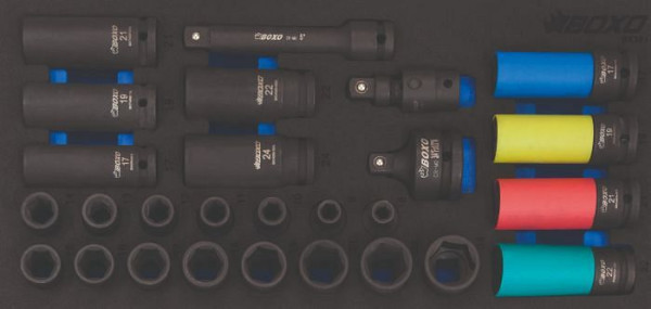 Boxo 1/2" slagmoersleutelset, 27 stuks, VE: 5 stuks, BX381