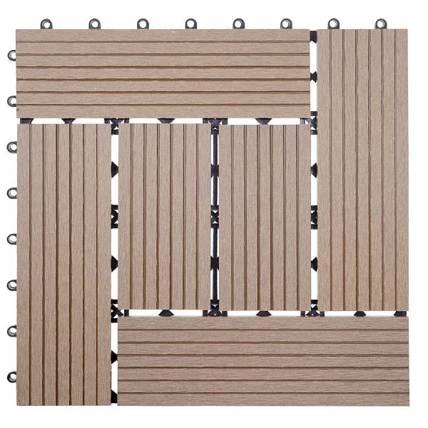 Mendler WPC vloertegel Rhone, houtlook balkon/terras, 11x elk 30x30cm = 1m², sokkel, teak offset, 54443