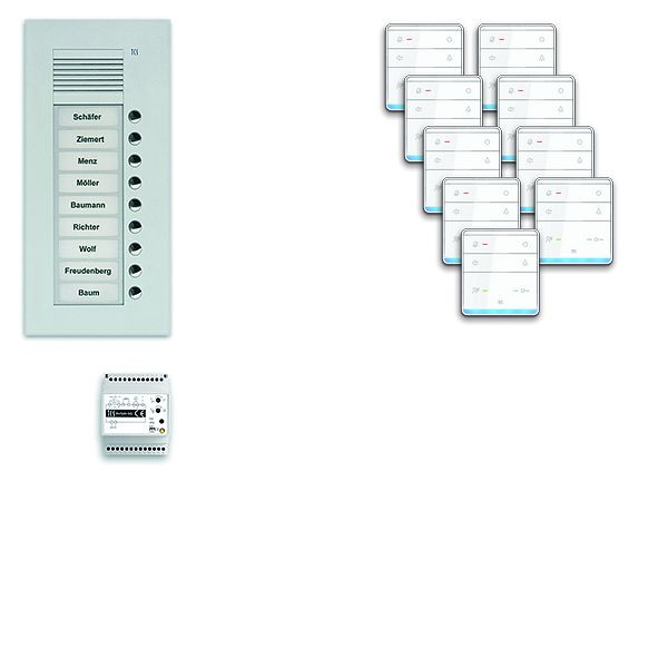 TCS deurbedieningssysteem audio: pack UP voor 9 wooneenheden, met buitenstation PUK 9 belknoppen, 9x handsfree luidspreker ISW5010, bedieningseenheid BVS20, PPUF09-EN / 01