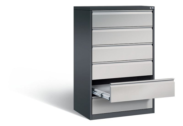 C+P archiefkast Acurado, H1357xW787xD590mm, kleur: zwart grijs/wit aluminium, handgreep, 12936-323 S10017