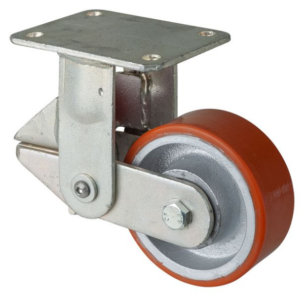 BS-rollen Veerbelast zwaarlastwiel, bokwiel, breedte 50 mm, Ø125 mm, tot 550 kg, loopvlak polyurethaan gegoten 95 Shore A, gegoten, kogellager, T110.C10.125