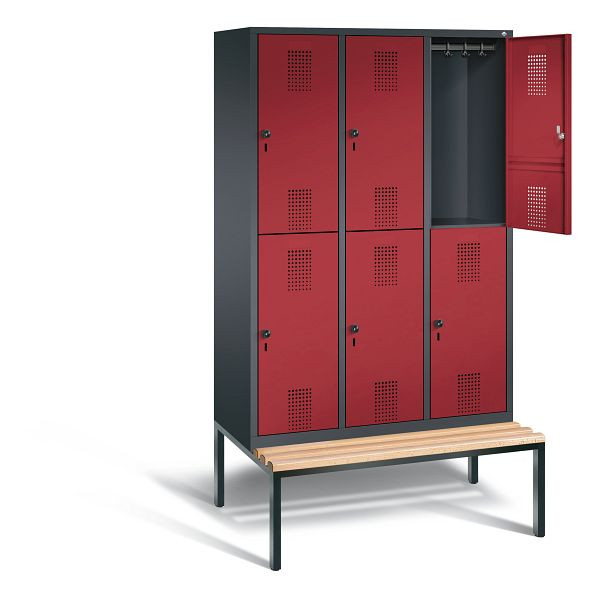 C+P locker dubbeldekker Evolo, H2090xB1200xD815mm, kleur: zwart-grijs/robijnrood, 48350-32 S10123