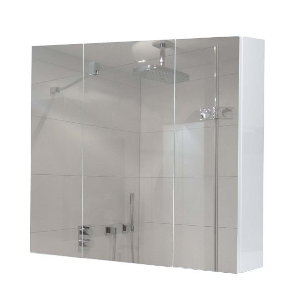 Mendler spiegelkast HWC-B19b, badkamerkast bovenkast, 6 planken hoogglans 70x80x16cm, wit, 97806