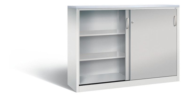 C+P dressoir met schuifdeuren Acurado, H1200xB1600xD400mm, kleur: lichtgrijs/wit aluminium, beugelgreep, 3 niveaus, 2147-1200 S10319