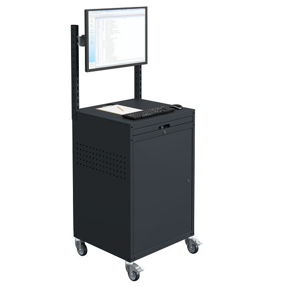 SOFAME MODULINFO computerkast B695 x D 660 x H 1005 mm met rail en schermhouder op wielen, antracietgrijs RAL 7016, W040010032GAGC