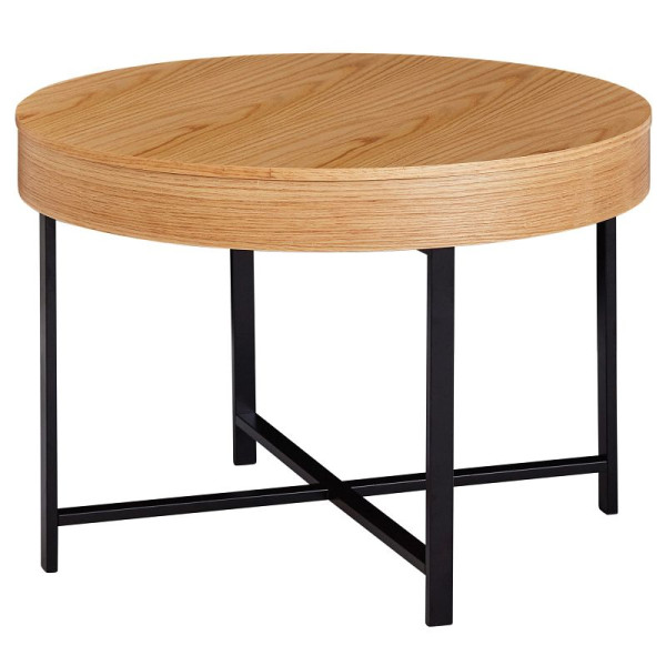 Wohnling Design salontafel rond Ø 69 cm met eikenlook met opbergruimte, met metalen poten, WL5.978