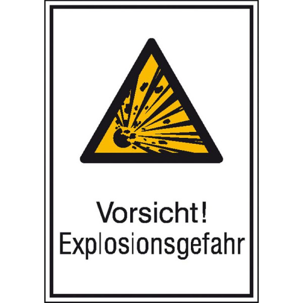 Steen HGS combinatiebord met waarschuwingsbord en extra tekst Let op! Explosiegevaar, 131 x 185 mm / aluminium, reliëf, 11.0404